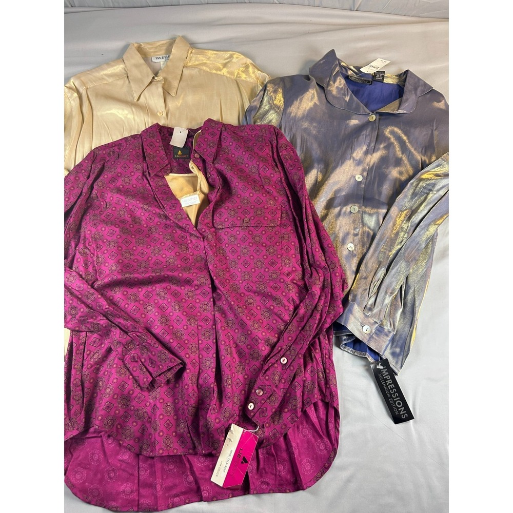 Womens Blouse Lot‎ Large Mixed Brands Satin Button Up Workwear Y2K Vintage